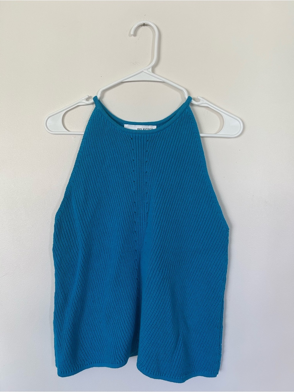 Selected Femme Knitted Racer High Neck Top Ocean Blue Medium